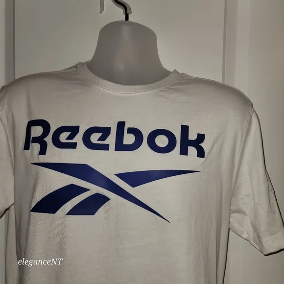 Reebok White T-Shirt with Blue Logo Men's Sz: Small - Picture 5 of 6